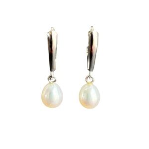 Pearl Earrings Sterling Silver Drop Dangle Dainty Simple Bridal Bride Wedding